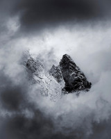 Split Second Gimpse of the Tetons - vertical b/w