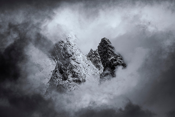 Split Second Gimpse of the Tetons - horz b/w